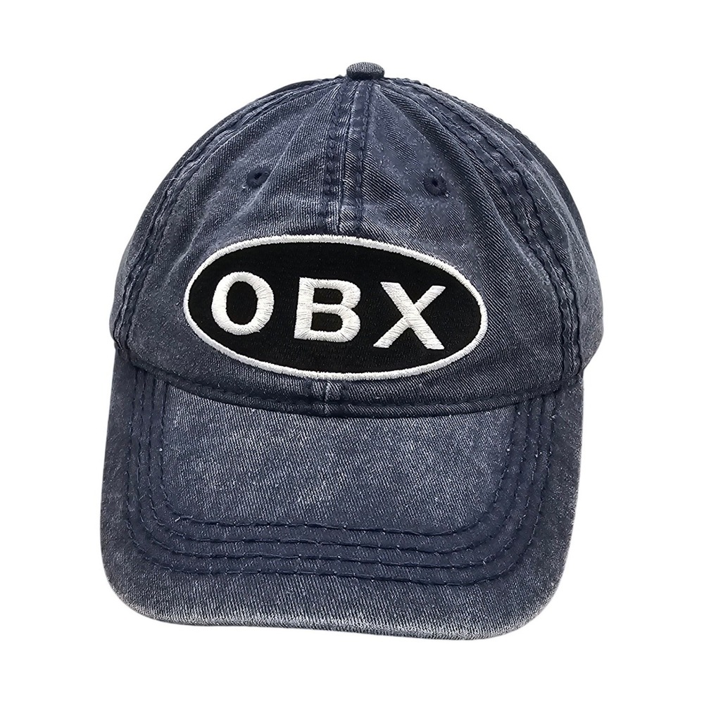 OBX Outer Banks North Carolina Hat Strand Headwear Navy Blue Distressed Dad Cap